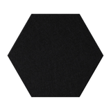 A solid black hexagonal tile with a fine textured surface, centered on a plain white background.