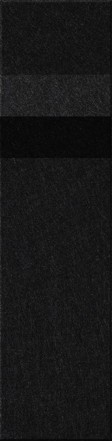 Black textured tiles arranged vertically with one polished black tile creating a contrast strip in the middle.