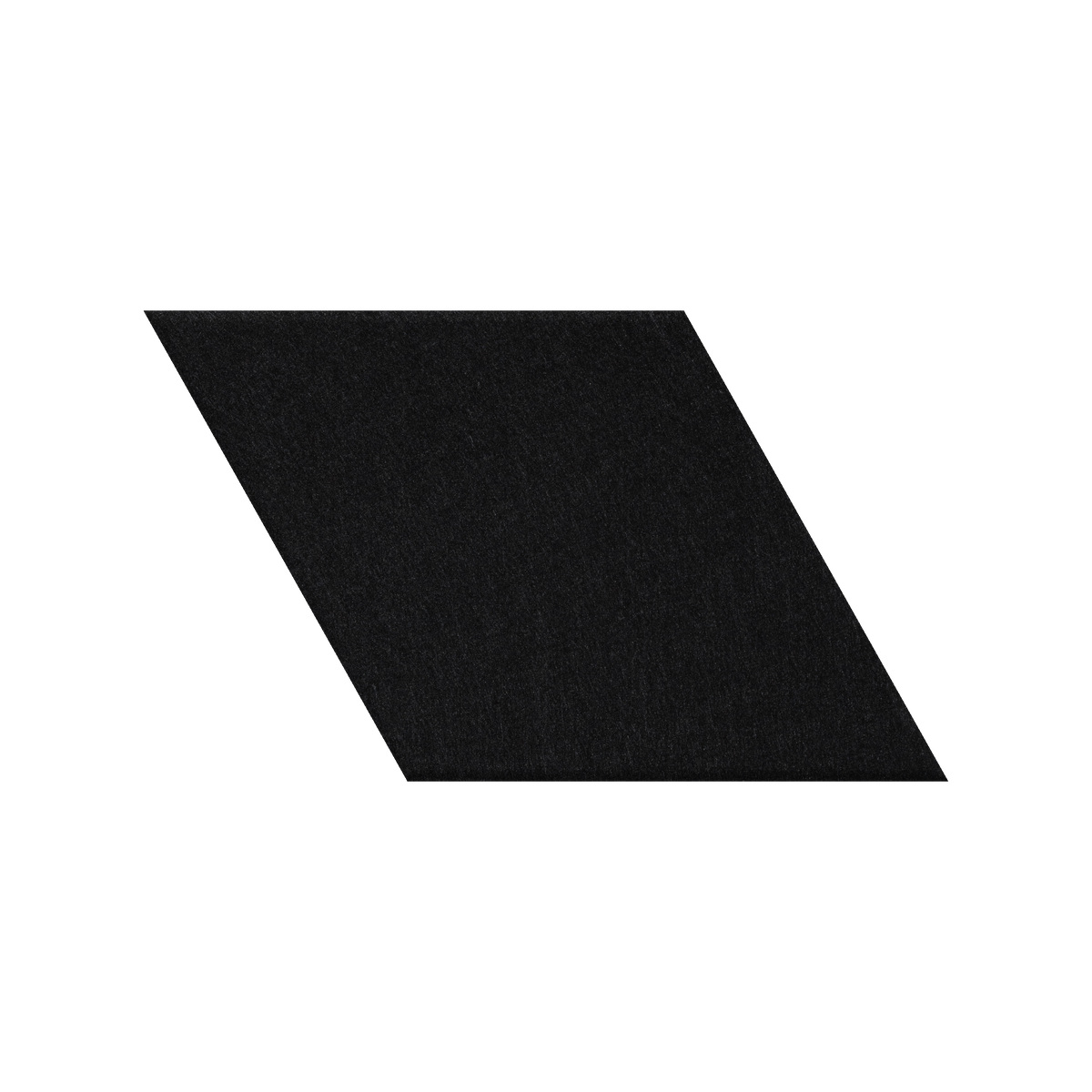 A solid black parallelogram-shaped tile or swatch with a subtle textured surface, centered on a plain white background.