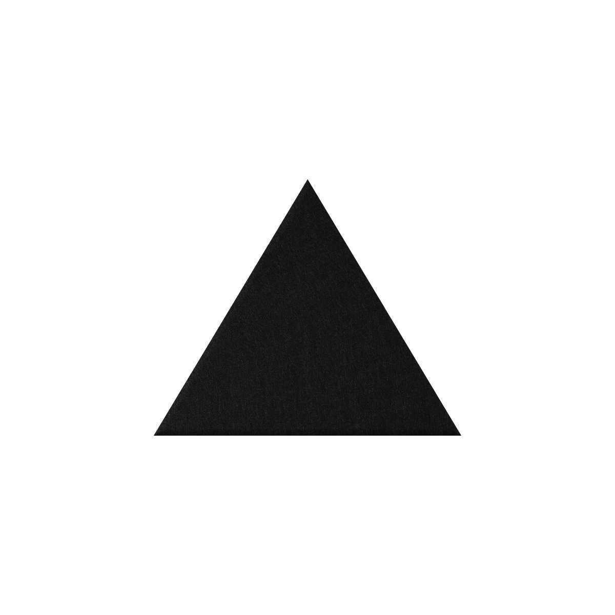 A solid black triangle centered on a plain white background.