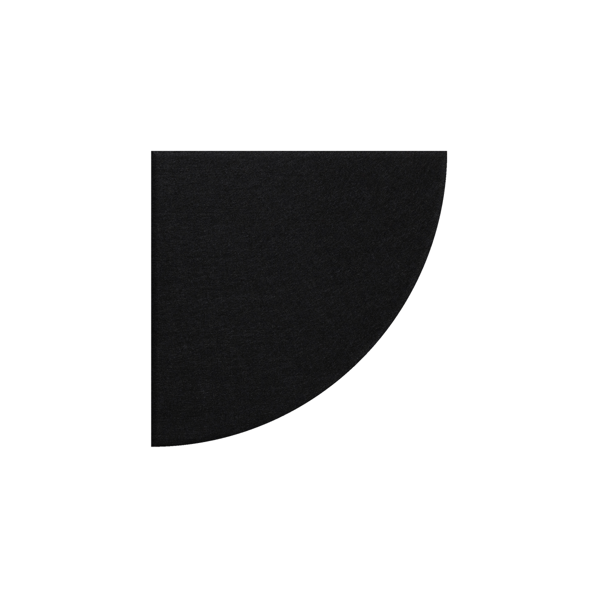 A black semi-circular or quarter-circle shaped panel with a fine textured surface, positioned on a solid white background.