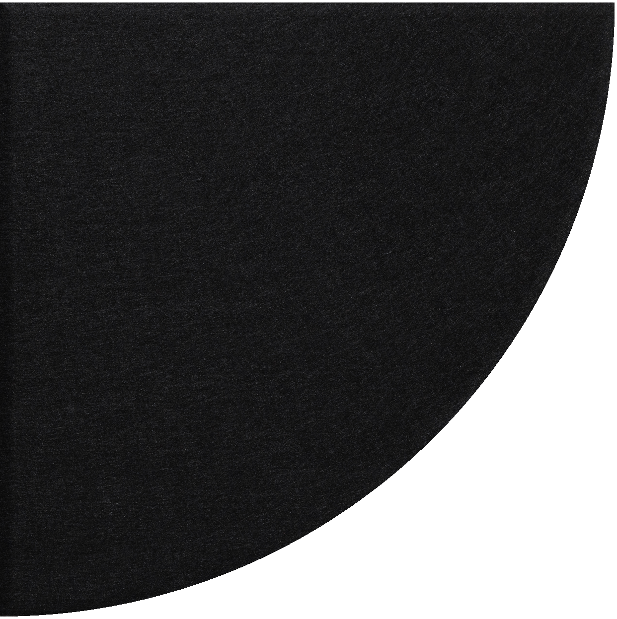 Black quarter circle tile with curved edge and textured surface.