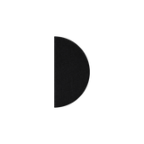 A minimalist black semicircle or half-moon shape centered on a plain white background.