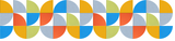 Colorful geometric pattern featuring repeating circles divided into colored quarters in yellow, blue, gray, red, and green.