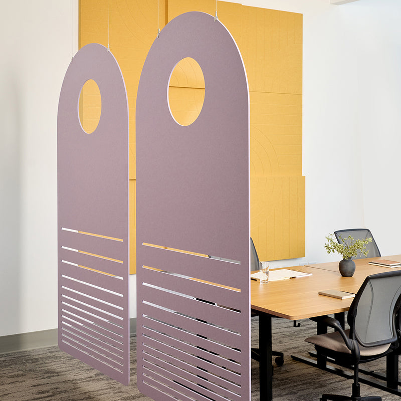 Light Purple hanging partitions in a modern bright office