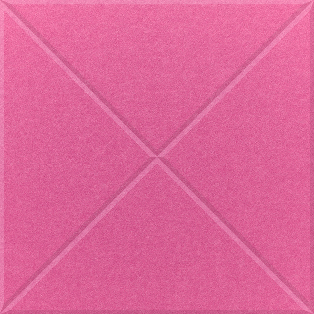 Hot Pink square felt tile with two diagonal lines that intersect to make a cross at the center.