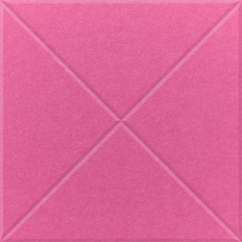 Hot Pink square felt tile with two diagonal lines that intersect to make a cross at the center.
