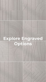 Gray felt sheet with engraved geometric patterns including lines, curves, and rectangular designs.