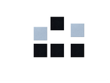 Arrangement of five black squares and two light blue squares on white background.