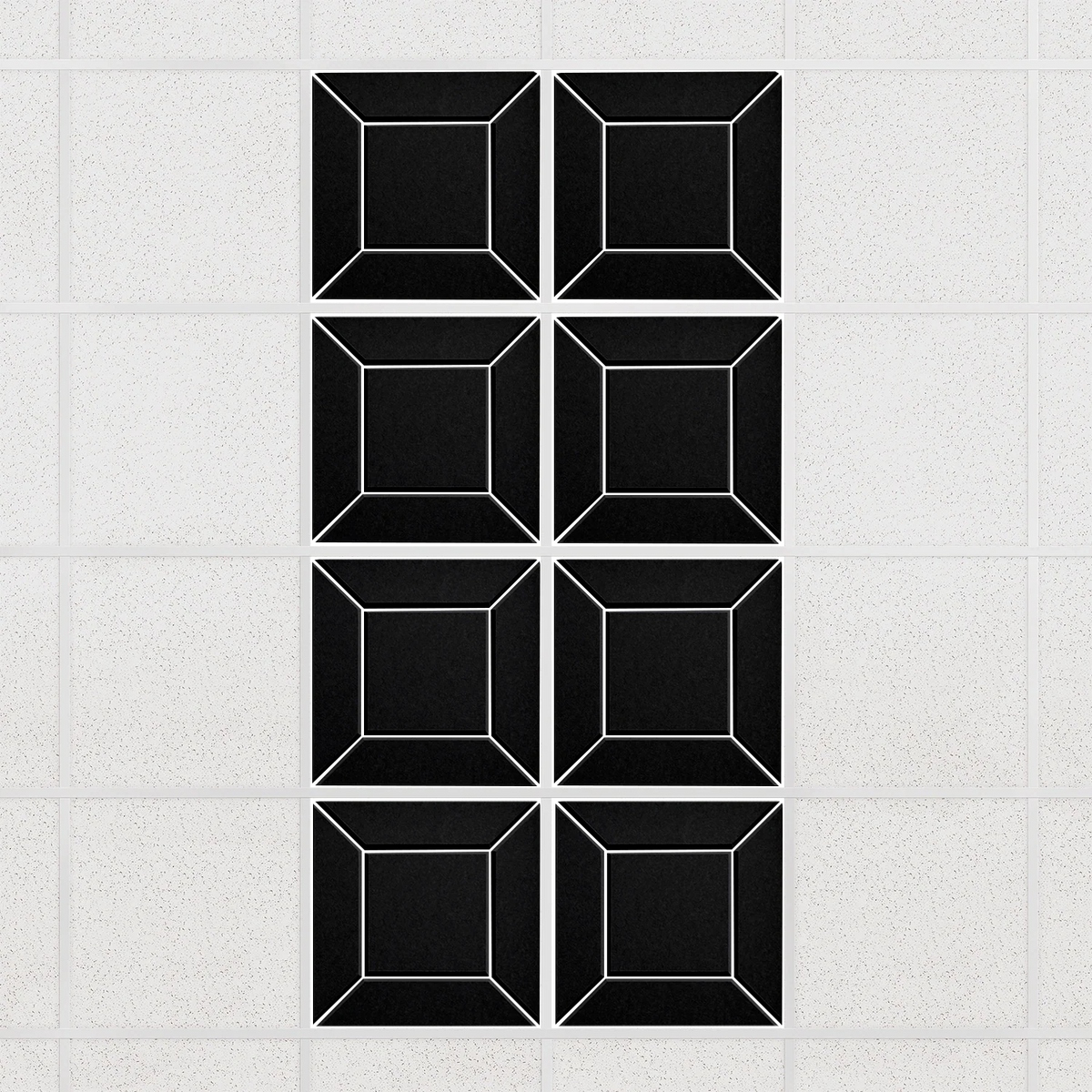 Facet felt drop ceiling tiles in Ebony with a beveled frame pattern, set of 8 in a 2 x 4 layout