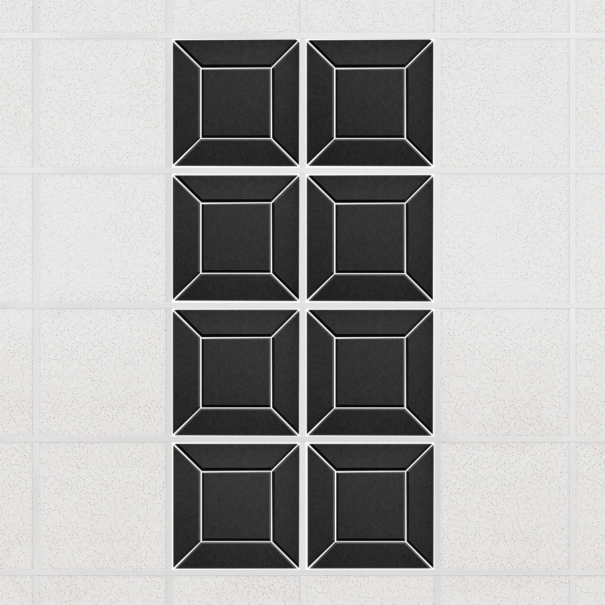 Facet felt drop ceiling tiles in Cast with a beveled frame pattern, set of 8 in a 2 x 4 layout