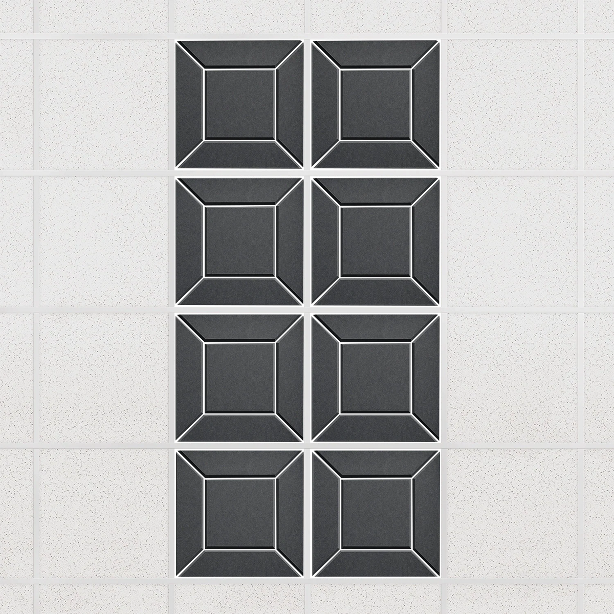 Facet felt drop ceiling tiles in Mineral with a beveled frame pattern, set of 8 in a 2 x 4 layout