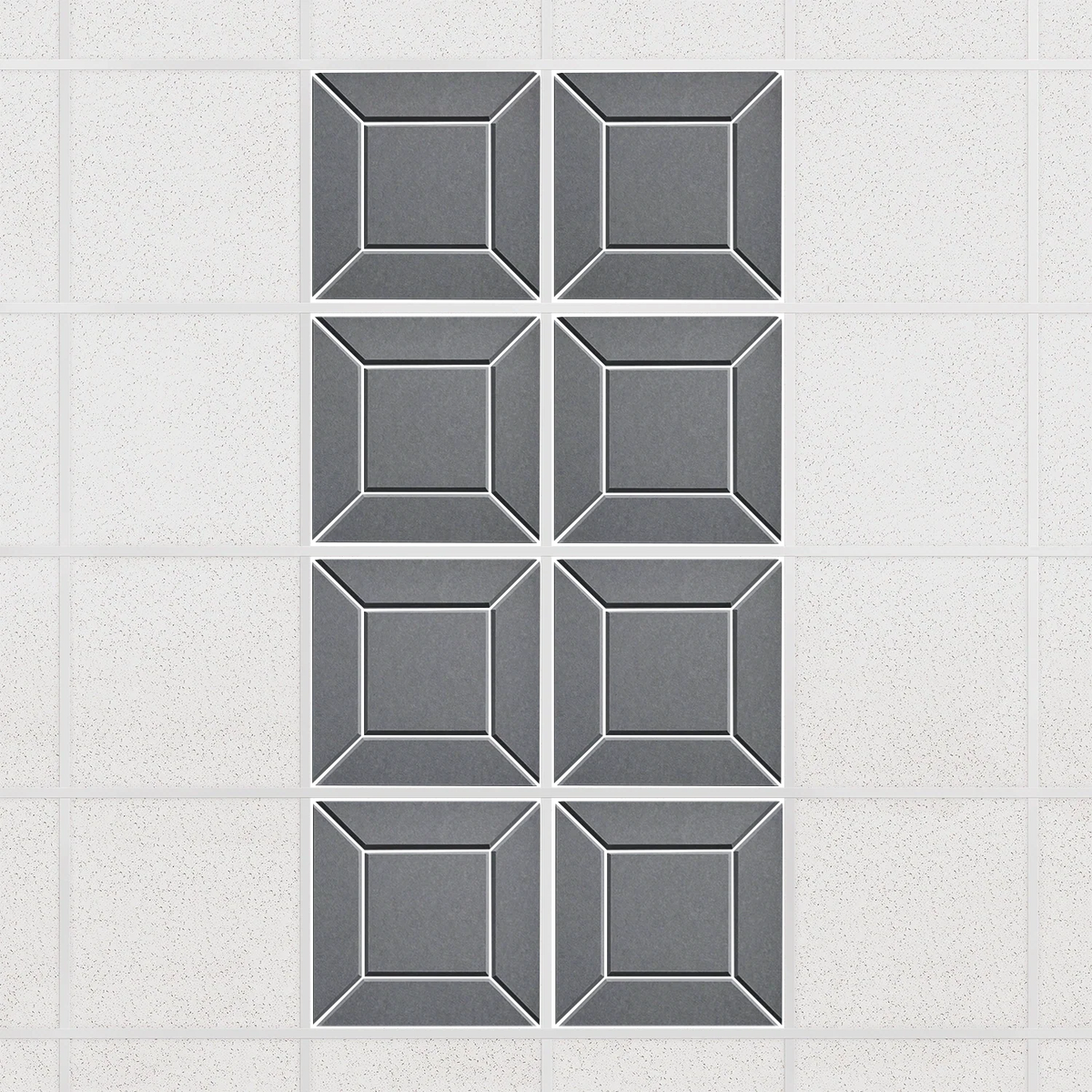 Facet felt drop ceiling tiles in Armor with a beveled frame pattern, set of 8 in a 2 x 4 layout