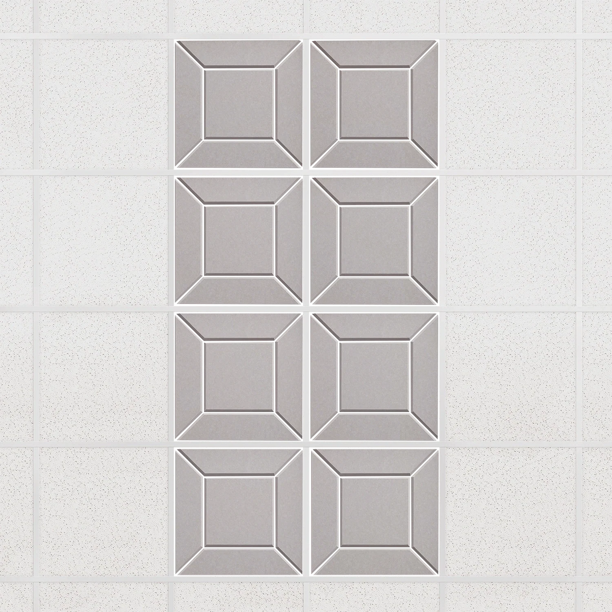 Facet felt drop ceiling tiles in Fog with a beveled frame pattern, set of 8 in a 2 x 4 layout