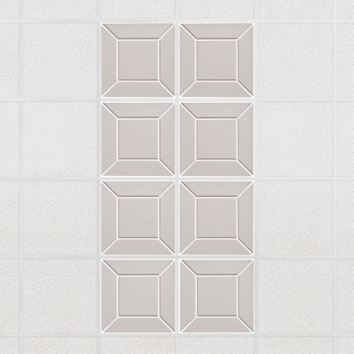 Facet felt drop ceiling tiles in Latte with a beveled frame pattern, set of 8 in a 2 x 4 layout