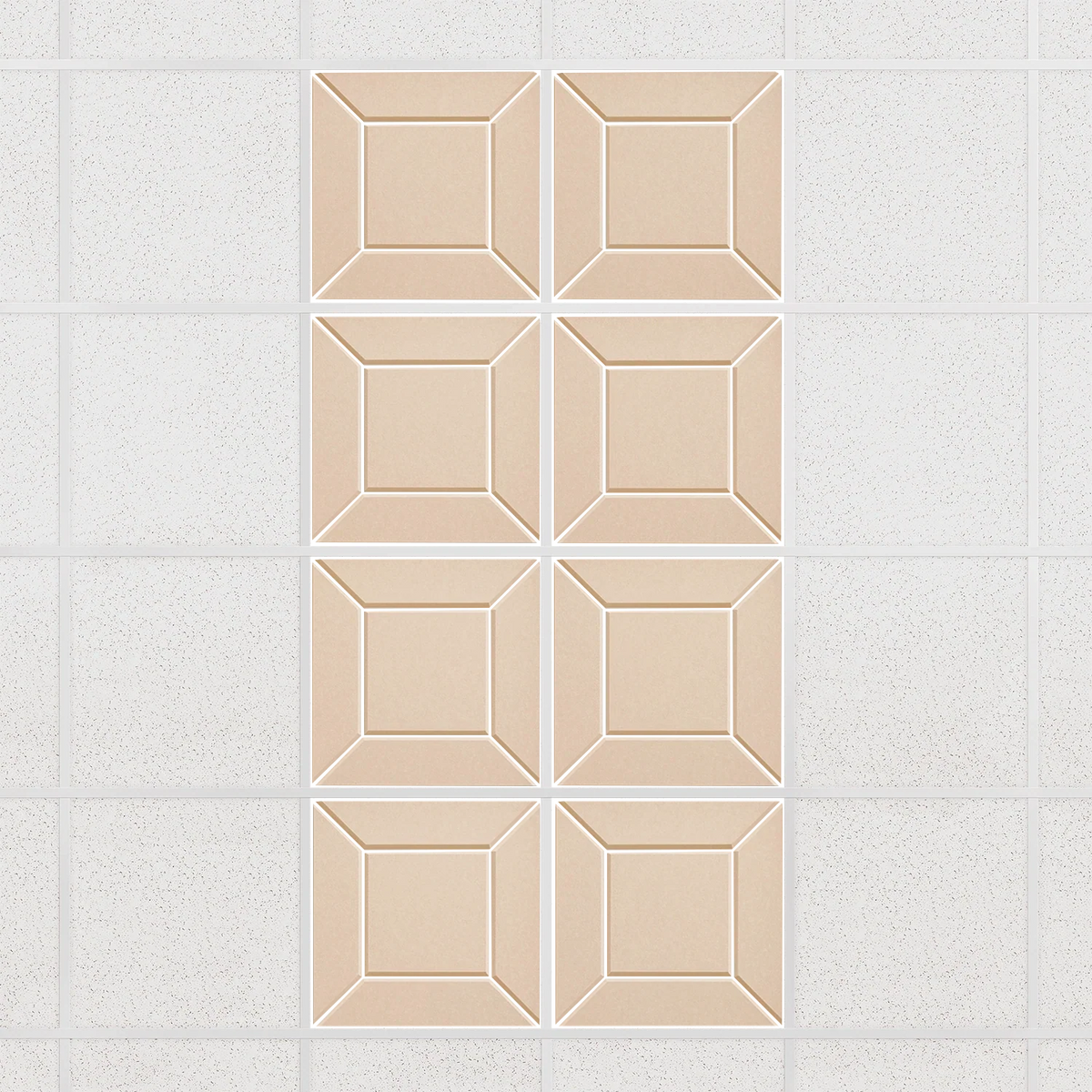 Facet felt drop ceiling tiles in Porcelain with a beveled frame pattern, set of 8 in a 2 x 4 layout