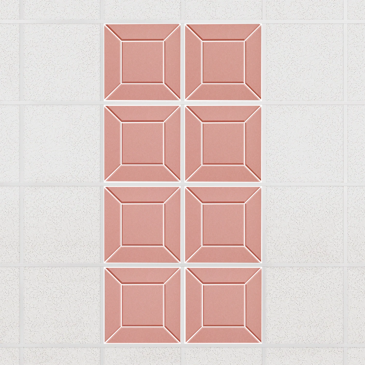 Facet felt drop ceiling tiles in Coral with a beveled frame pattern, set of 8 in a 2 x 4 layout
