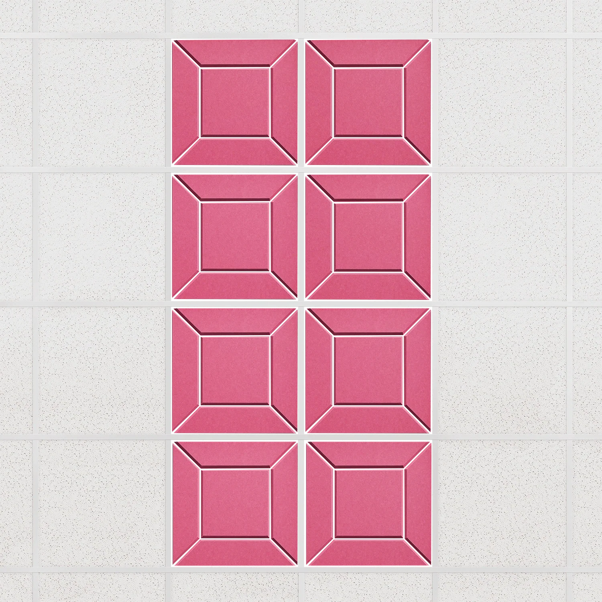 Facet felt drop ceiling tiles in Hot Pink with a beveled frame pattern, set of 8 in a 2 x 4 layout