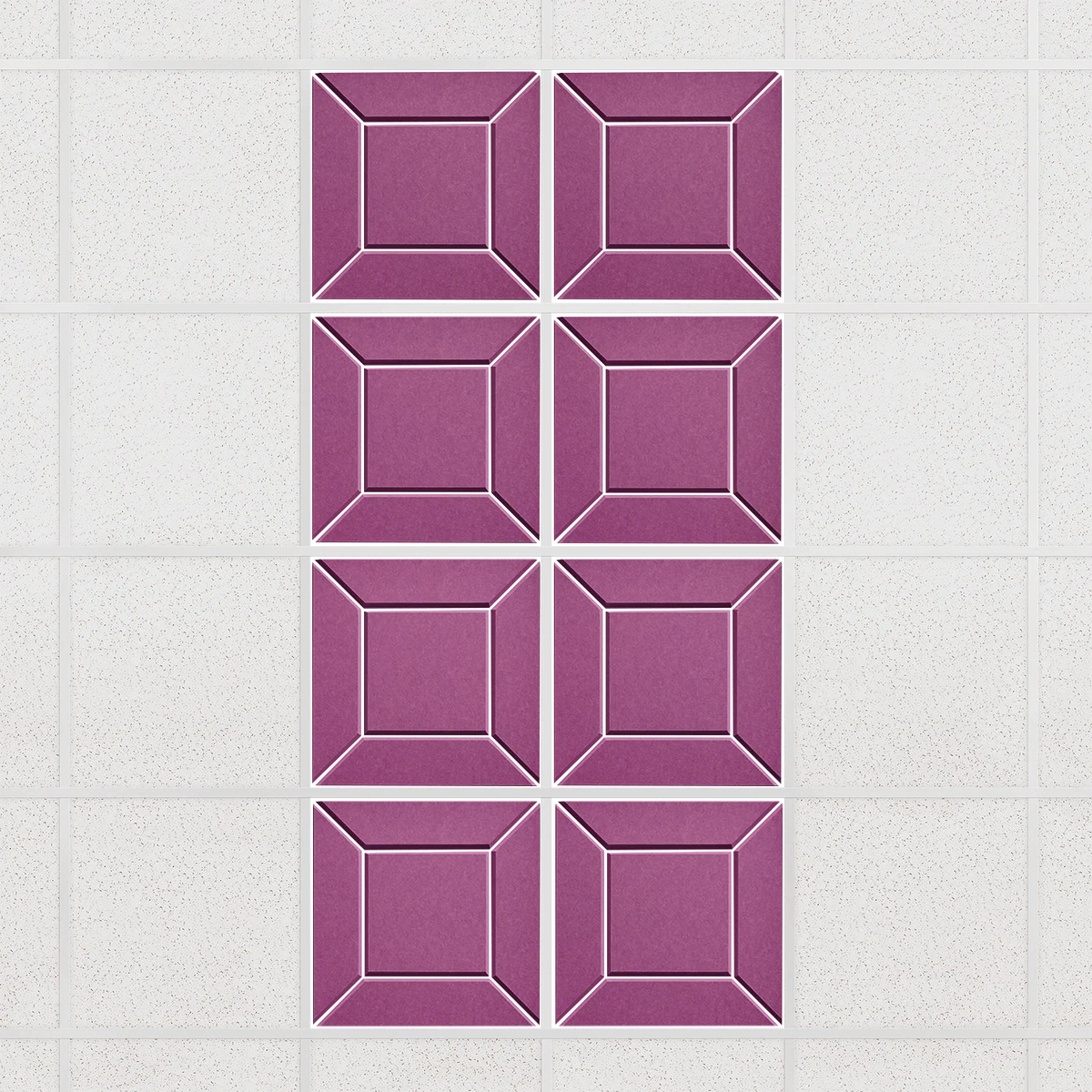 Facet felt drop ceiling tiles in Plum with a beveled frame pattern, set of 8 in a 2 x 4 layout