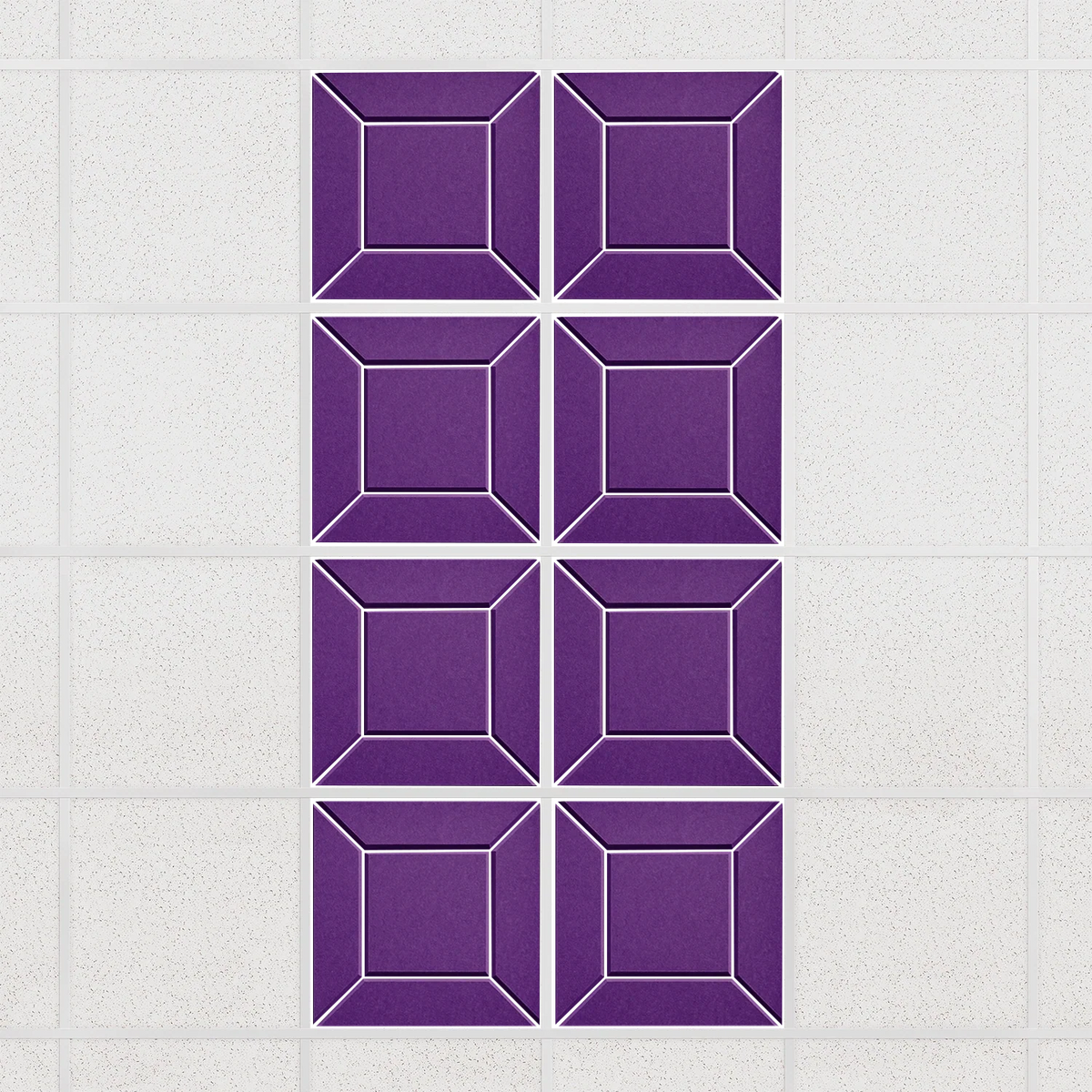 Facet felt drop ceiling tiles in Lavender with a beveled frame pattern, set of 8 in a 2 x 4 layout