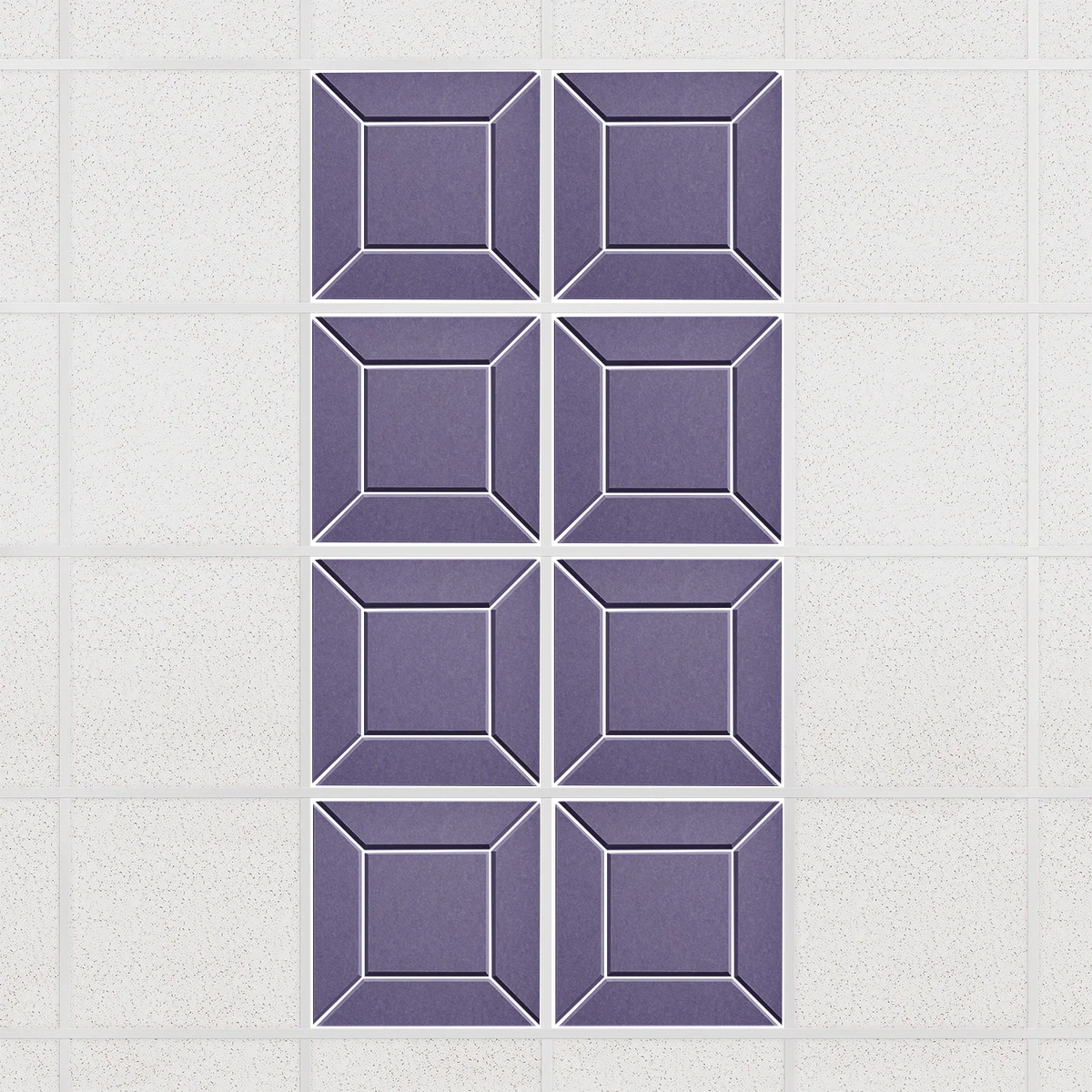Facet felt drop ceiling tiles in Wisteria with a beveled frame pattern, set of 8 in a 2 x 4 layout