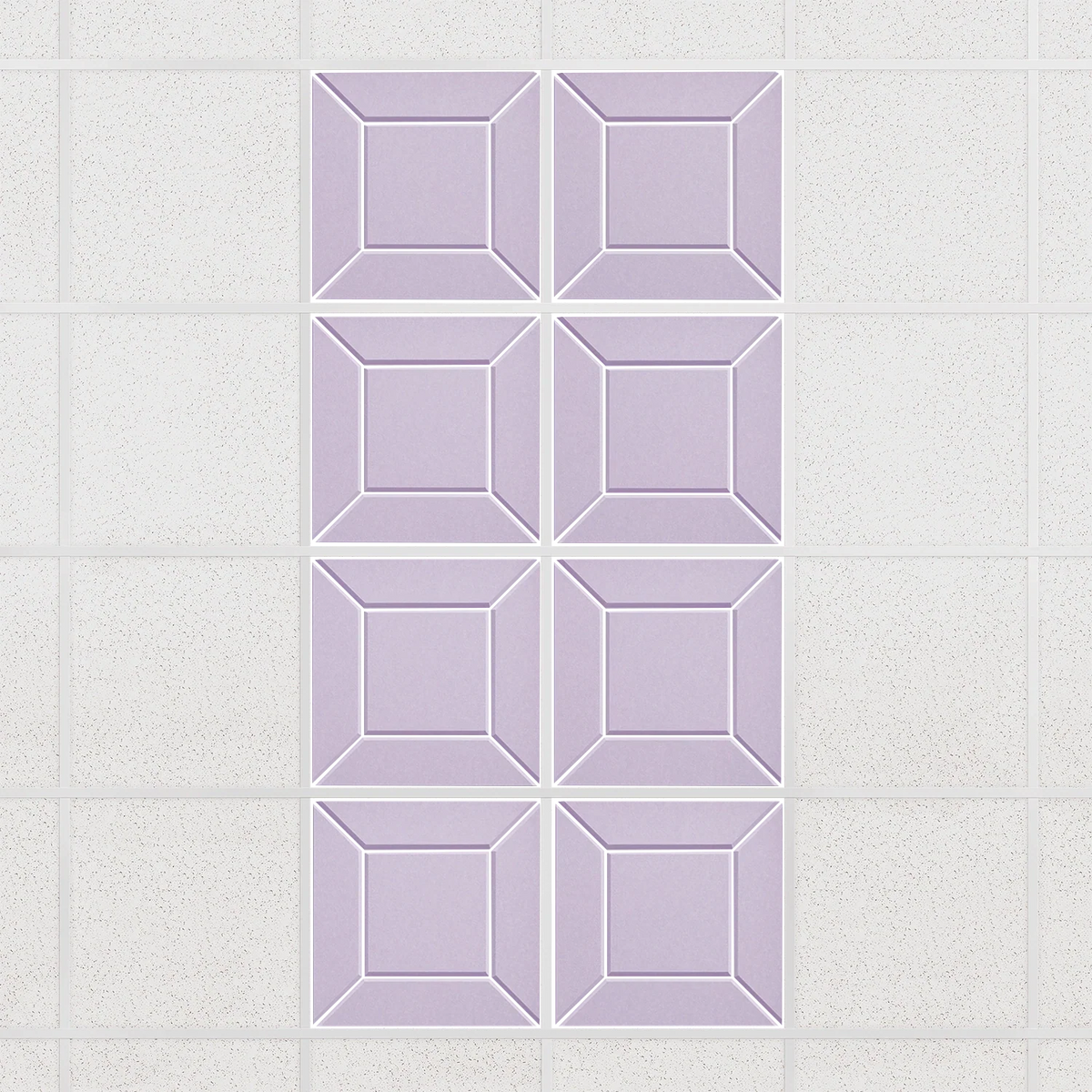 Facet felt drop ceiling tiles in Lilac with a beveled frame pattern, set of 8 in a 2 x 4 layout
