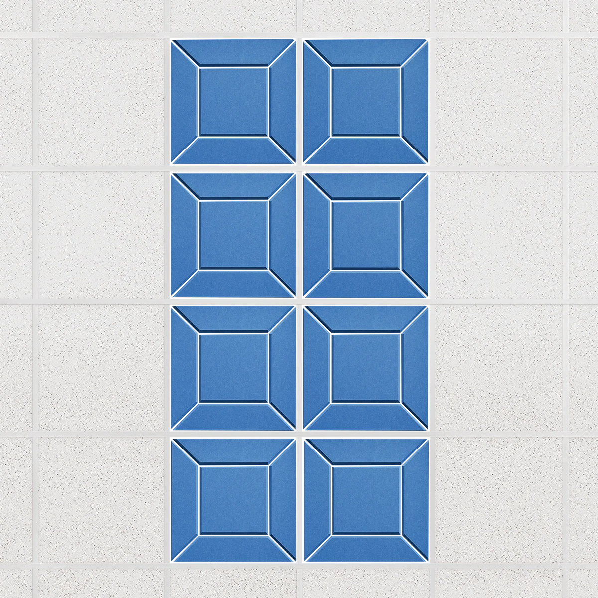 Facet felt drop ceiling tiles in Cayman with a beveled frame pattern, set of 8 in a 2 x 4 layout