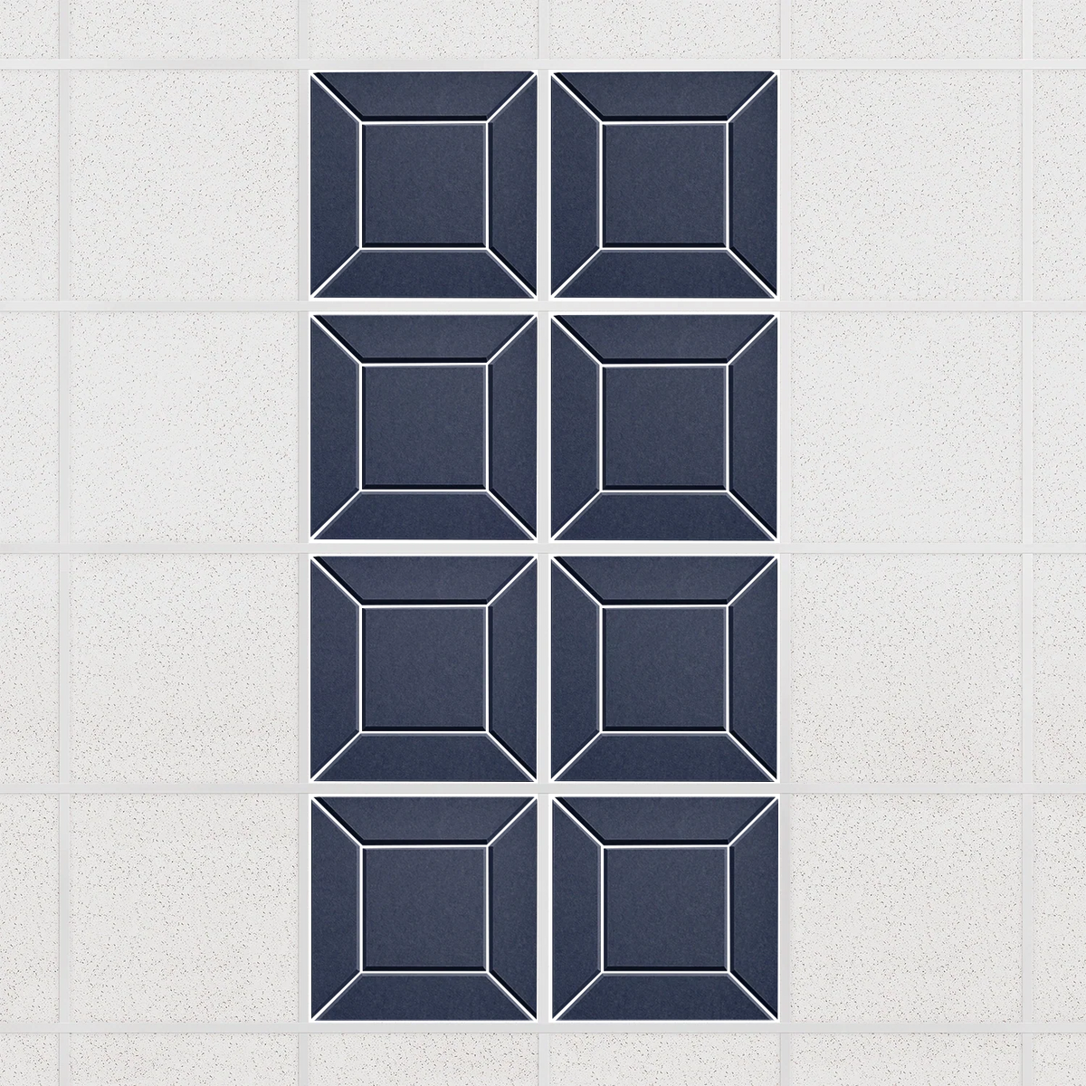 Facet felt drop ceiling tiles in Indigo with a beveled frame pattern, set of 8 in a 2 x 4 layout