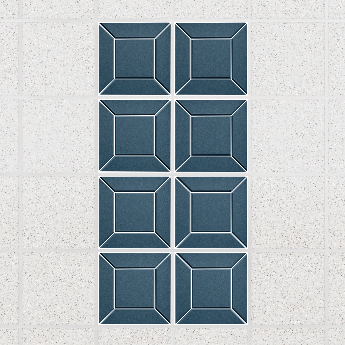 Facet felt drop ceiling tiles in Slate Blue with a beveled frame pattern, set of 8 in a 2 x 4 layout
