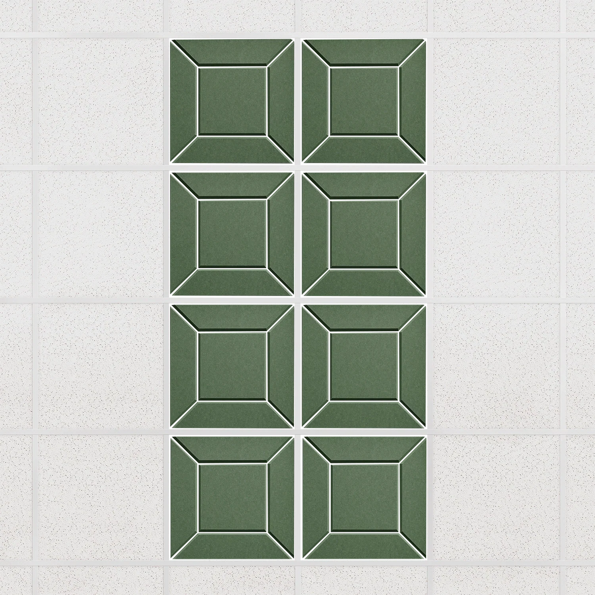 Facet felt drop ceiling tiles in Palm with a beveled frame pattern, set of 8 in a 2 x 4 layout
