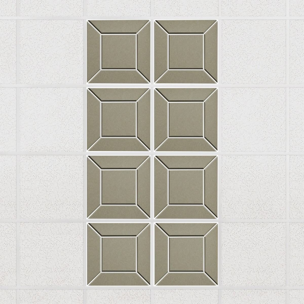 Facet felt drop ceiling tiles in Sage with a beveled frame pattern, set of 8 in a 2 x 4 layout