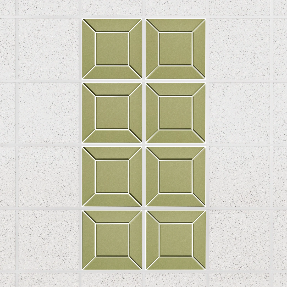 Facet felt drop ceiling tiles in Aloe with a beveled frame pattern, set of 8 in a 2 x 4 layout