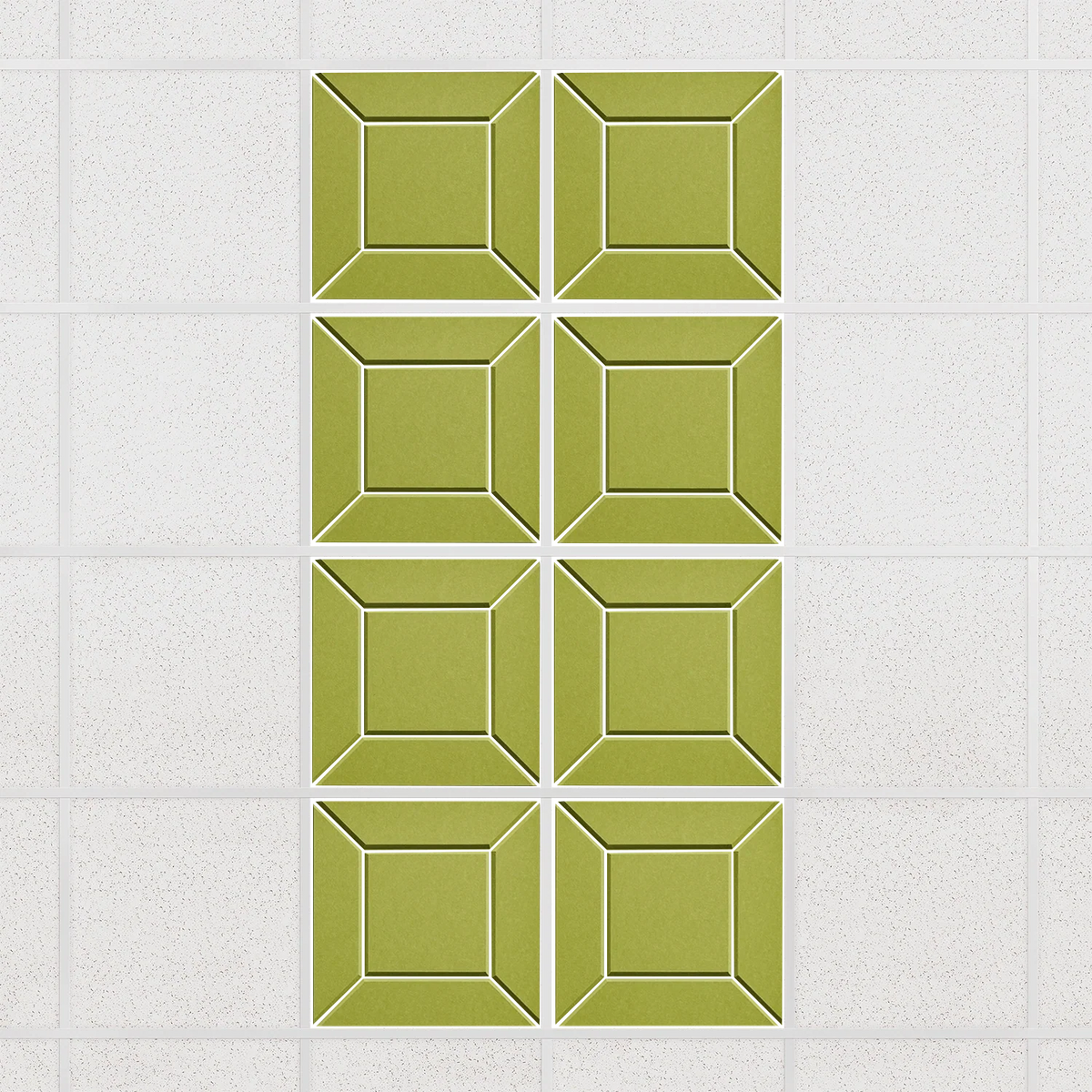 Facet felt drop ceiling tiles in Kiwi with a beveled frame pattern, set of 8 in a 2 x 4 layout