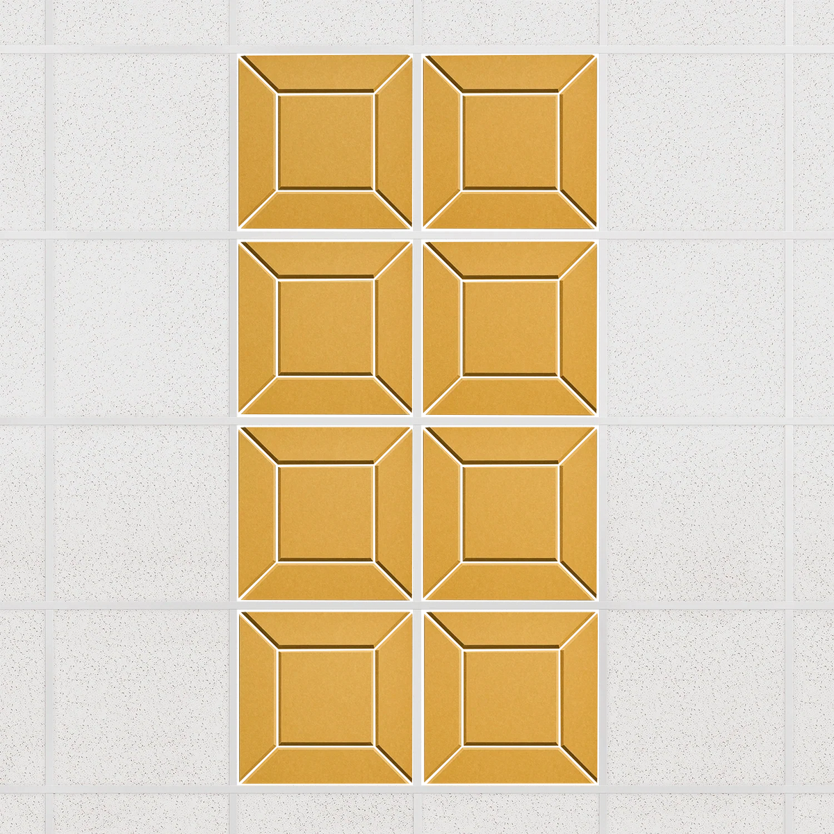 Facet felt drop ceiling tiles in Mustard with a beveled frame pattern, set of 8 in a 2 x 4 layout