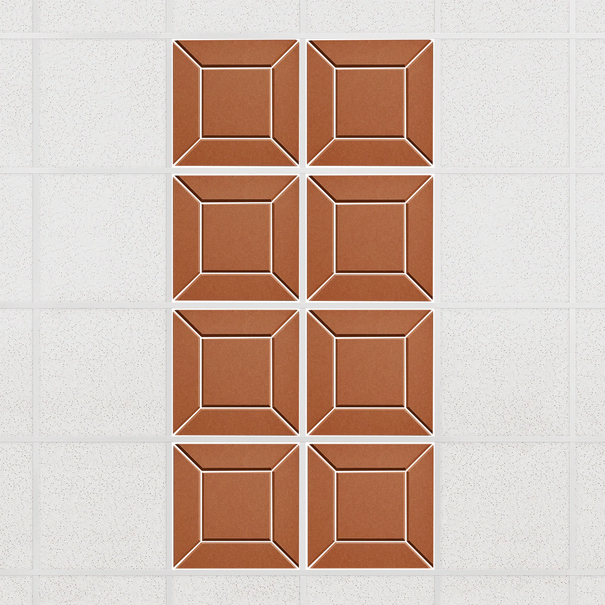Facet felt drop ceiling tiles in Cinnamon with a beveled frame pattern, set of 8 in a 2 x 4 layout