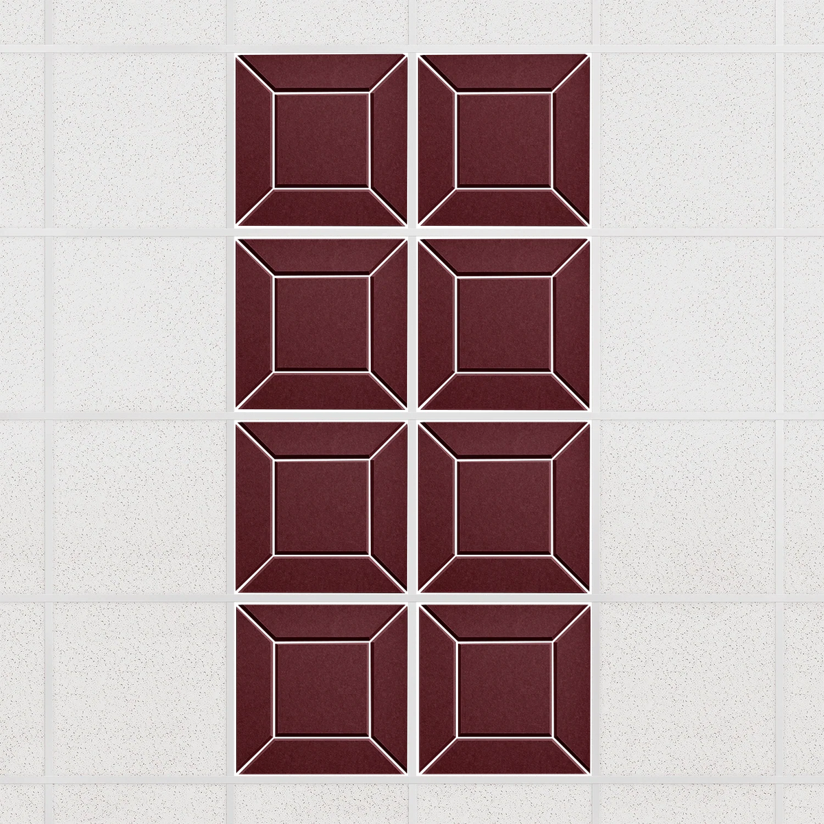 Facet felt drop ceiling tiles in Wine with a beveled frame pattern, set of 8 in a 2 x 4 layout