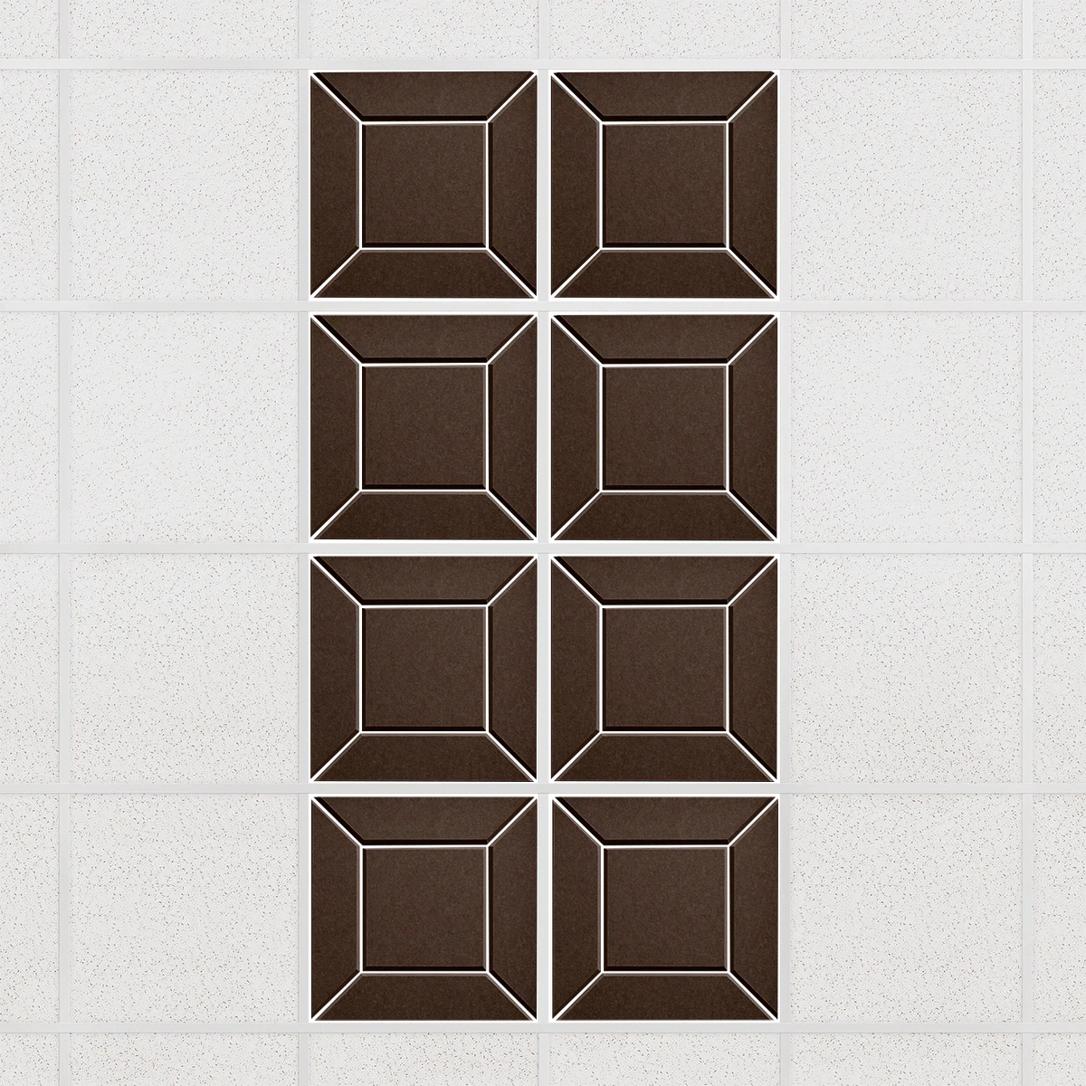 Facet felt drop ceiling tiles in Cocoa with a beveled frame pattern, set of 8 in a 2 x 4 layout