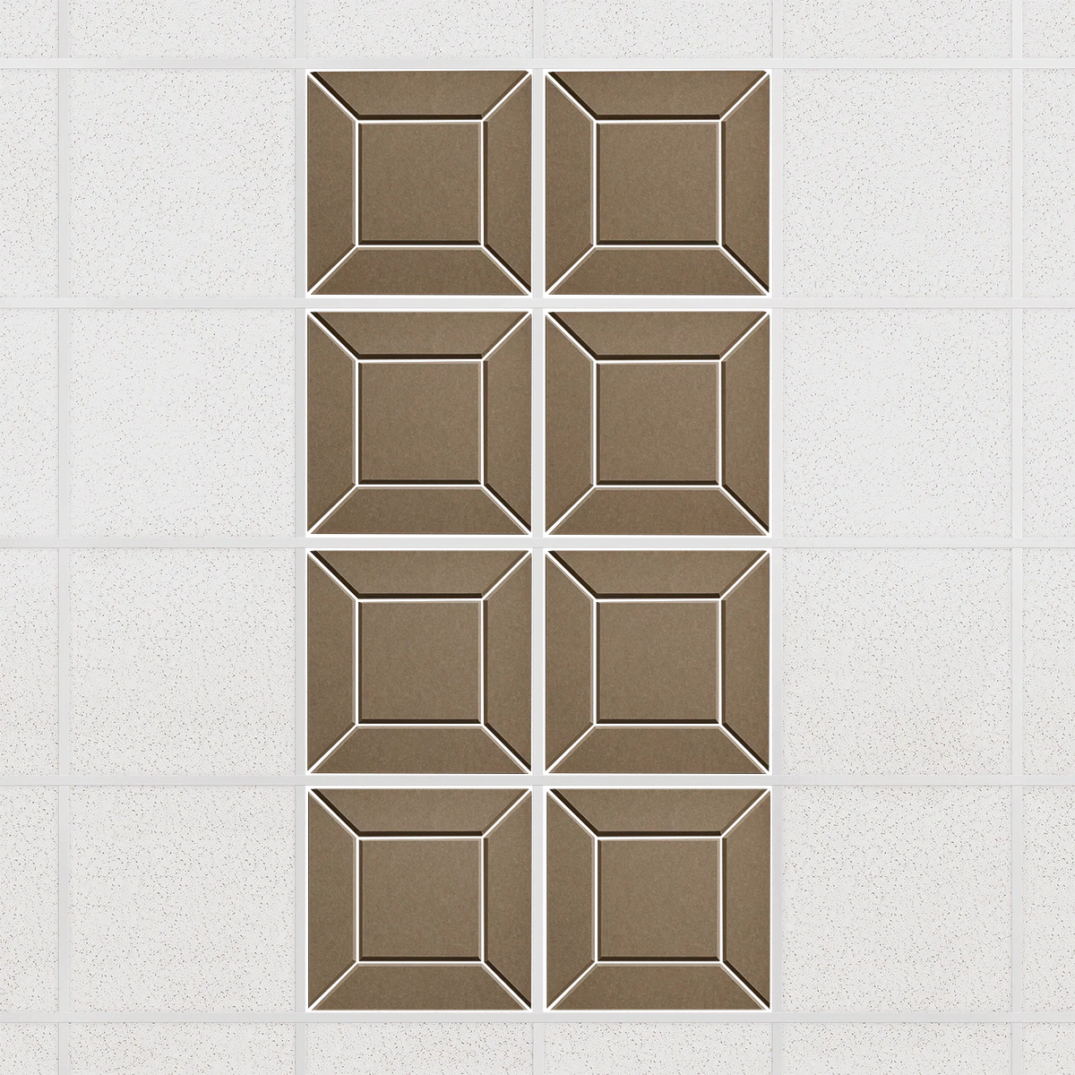 Facet felt drop ceiling tiles in Timber with a beveled frame pattern, set of 8 in a 2 x 4 layout