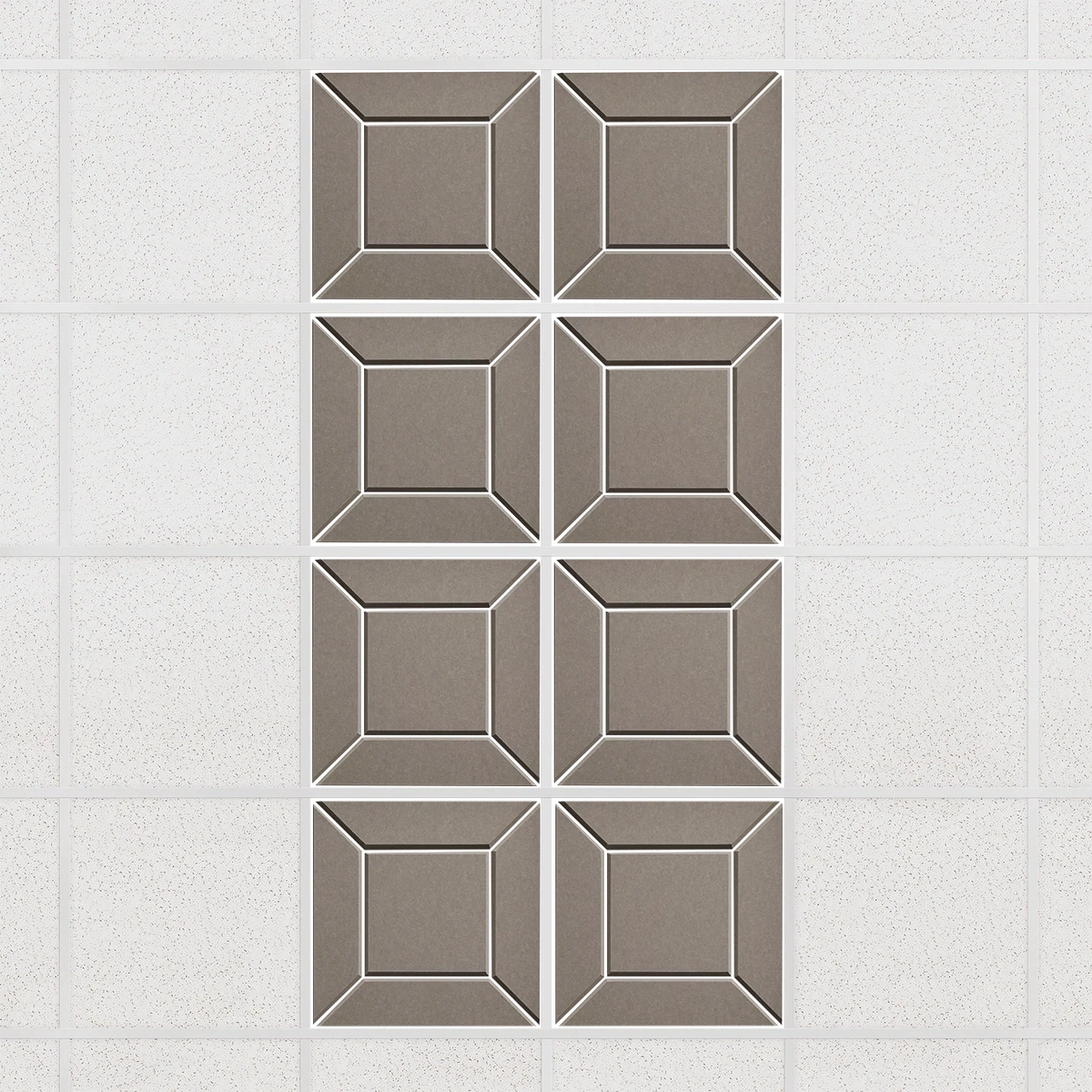 Facet felt drop ceiling tiles in Ash with a beveled frame pattern, set of 8 in a 2 x 4 layout