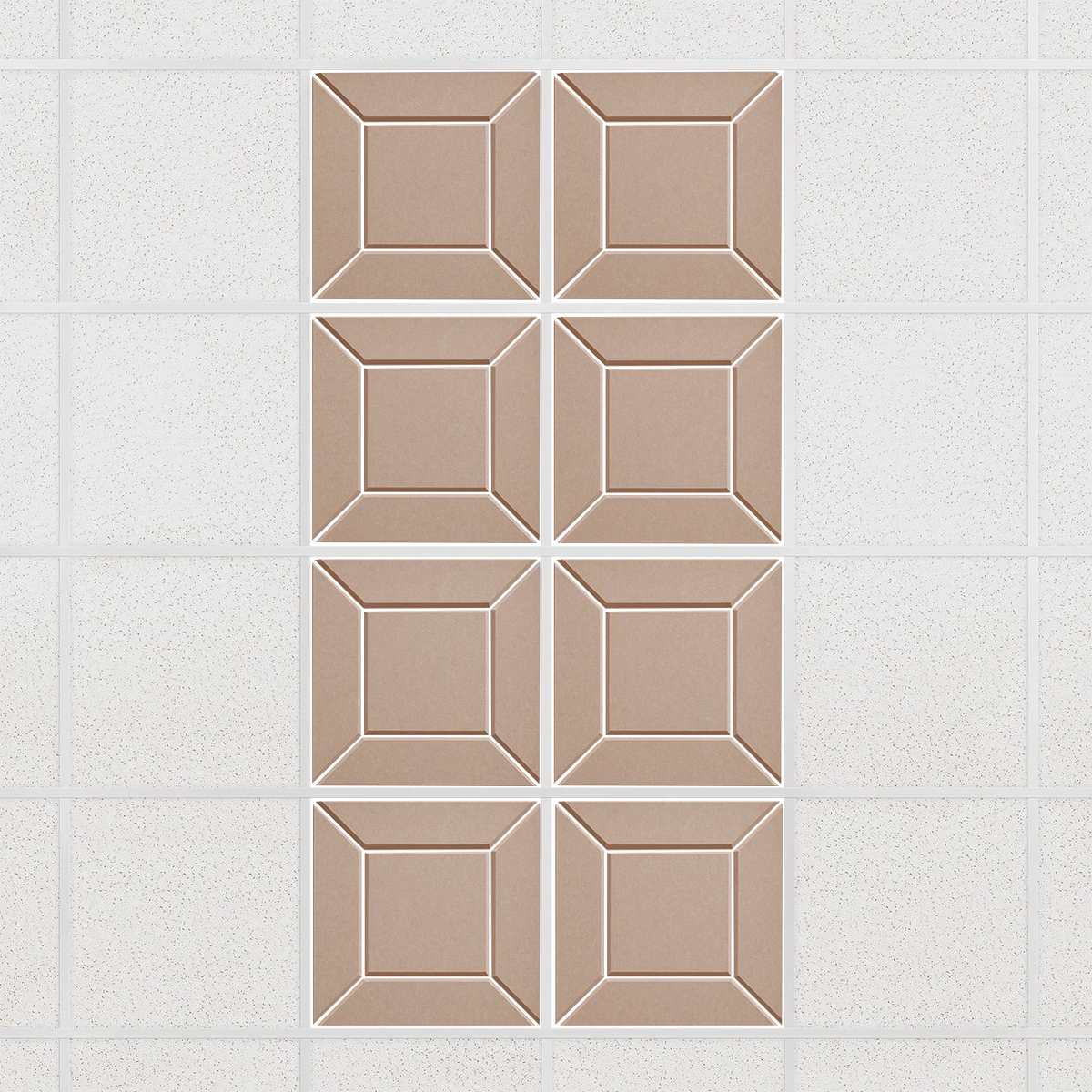Facet felt drop ceiling tiles in Cashmere with a beveled frame pattern, set of 8 in a 2 x 4 layout