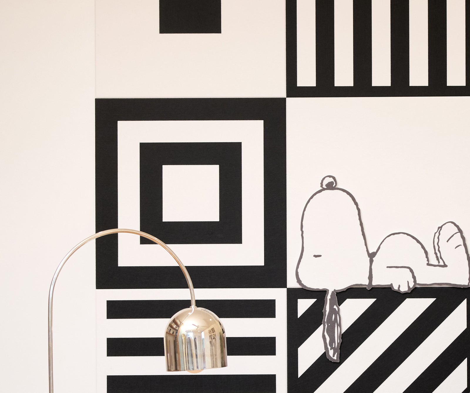 Close up of Snoopy in the center of 9 2ft by 2ft felt tiles