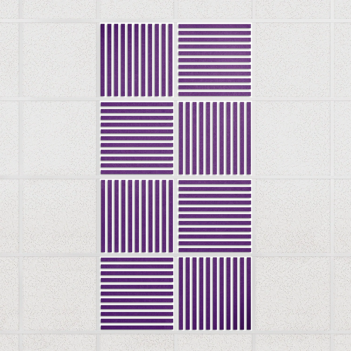 Felt Slat drop ceiling tiles in Lavender with alternating slat directions, set of 8 in a 2 x 4 layout