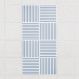 Felt Slat drop ceiling tiles in Powder Blue with alternating slat directions, set of 8 in a 2 x 4 layout