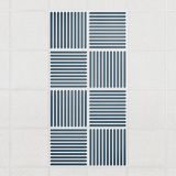 Felt Slat drop ceiling tiles in Slate Blue with alternating slat directions, set of 8 in a 2 x 4 layout