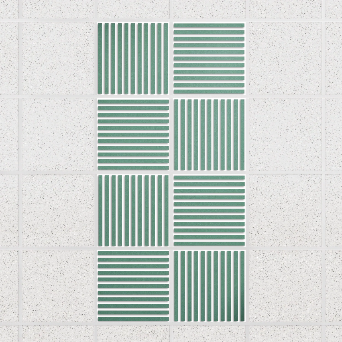 Felt Slat drop ceiling tiles in Mint with alternating slat directions, set of 8 in a 2 x 4 layout