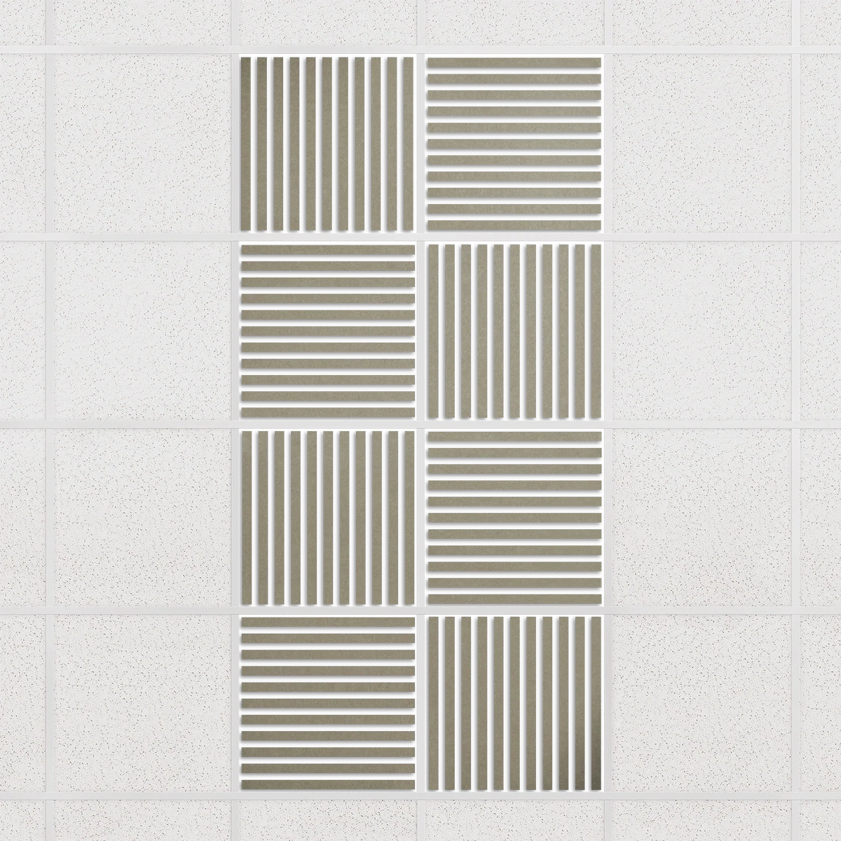 Felt Slat drop ceiling tiles in Sage with alternating slat directions, set of 8 in a 2 x 4 layout