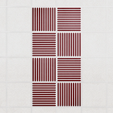 Felt Slat drop ceiling tiles in Crimson with alternating slat directions, set of 8 in a 2 x 4 layout