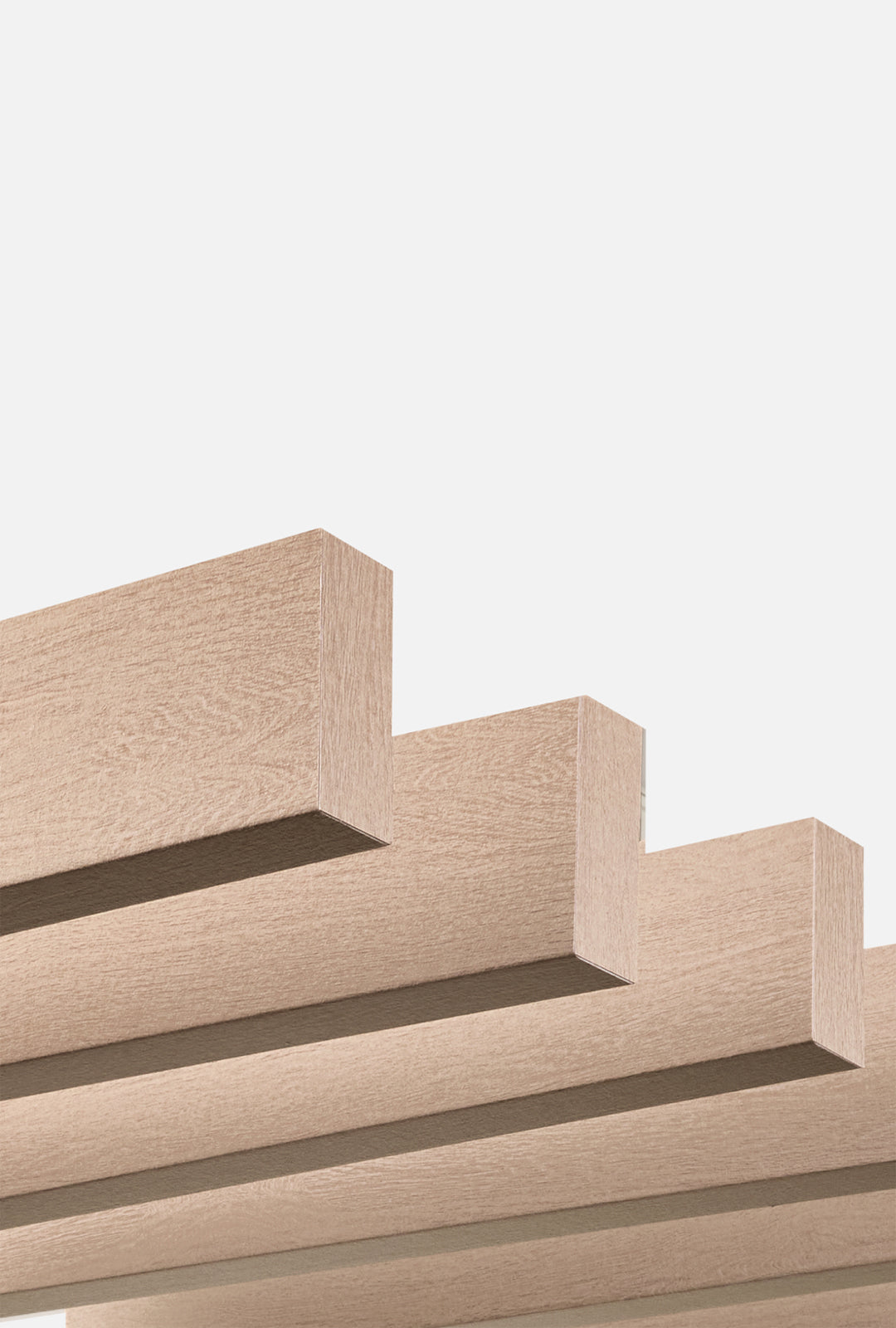 Felt Right printed wood grain beam baffles with a white background