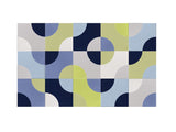layered geometric acoustic felt wall art design with blues, greens and neutrals