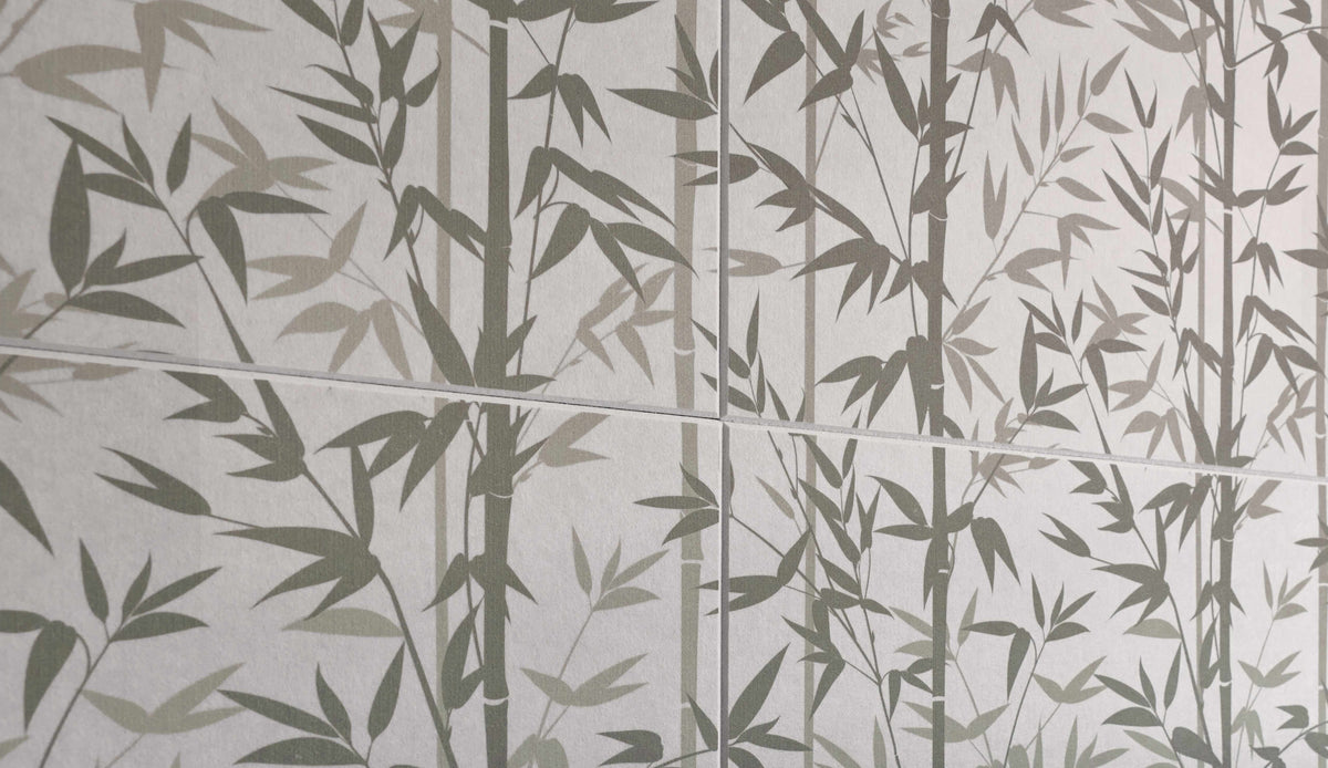 Tile pattern with bamboo design on a gray background
